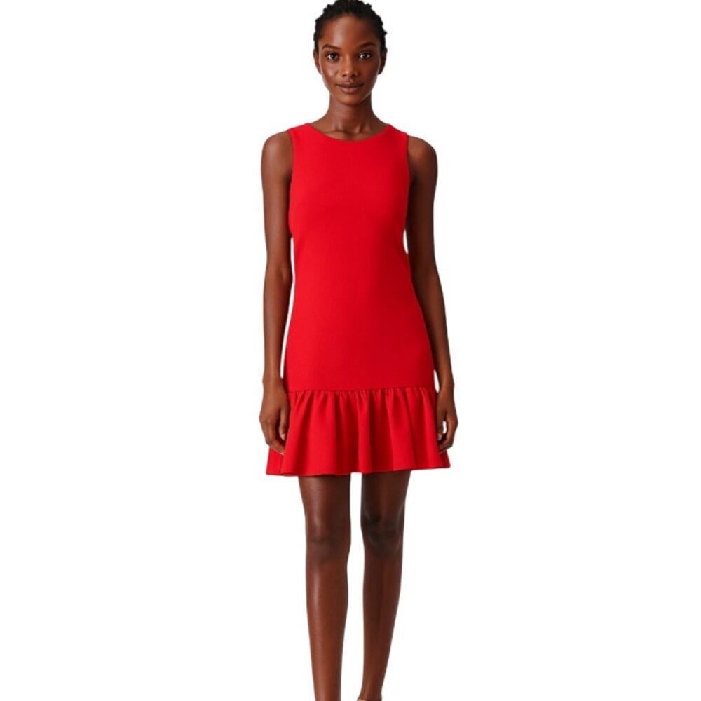Betsey Johnson Women's Ruffle Hem Shift Dress Deep Red Size 10 Sleeveless Peplum